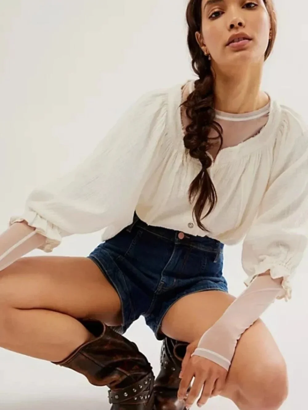 Free People We The Free Lucy Solid Swing Top Buttondown Gauze XL